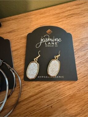 Jasmine Gold Frame Silver Druzy Drop Earrings